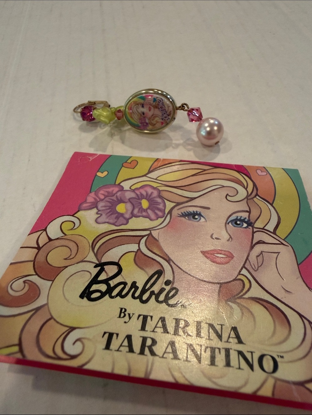 Tarina Tarantino Barbie Charm Pendant — Pink, Green, Pearl, Purple Accents - Picture 2 of 4